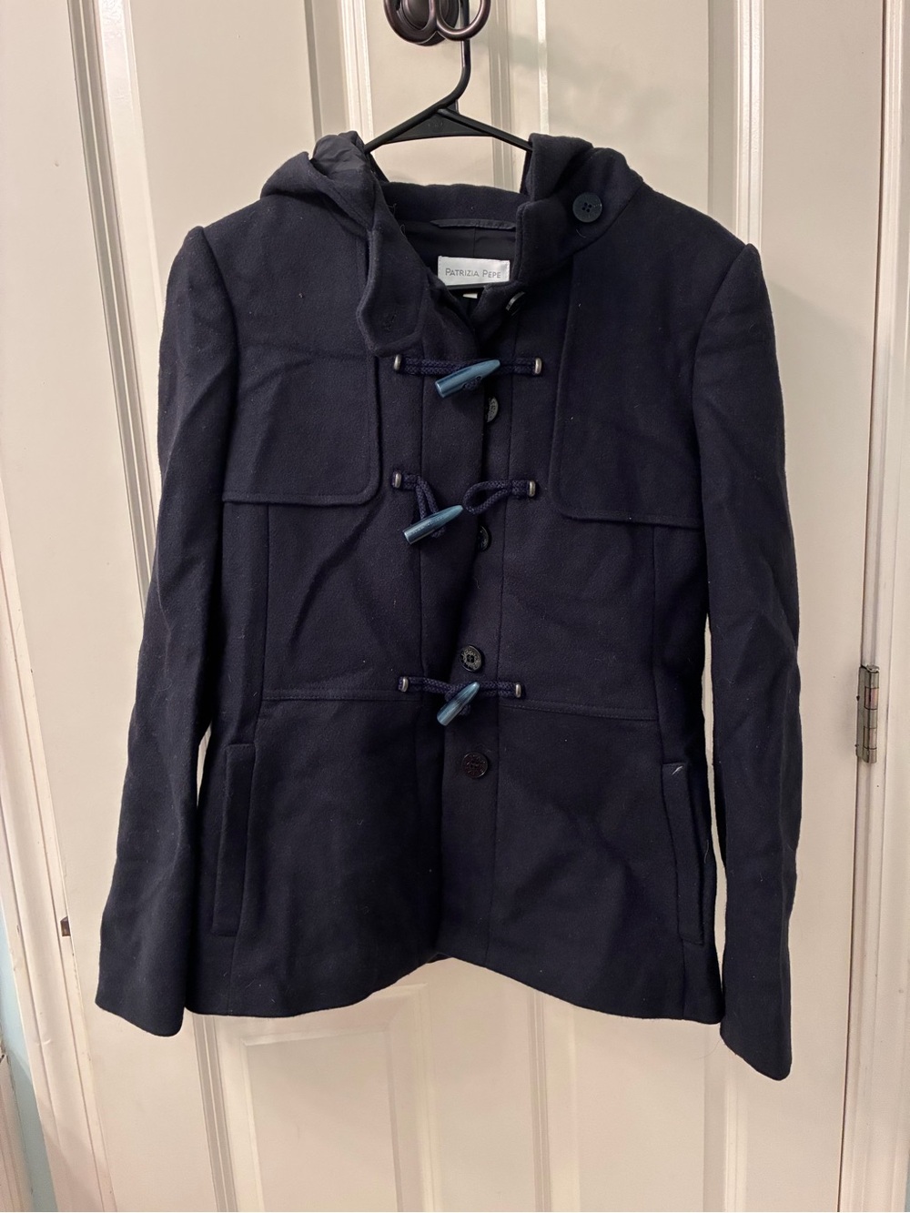 Patrizia Pepe Navy Blue Hooded Duffle Coat